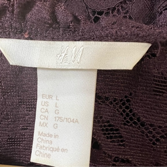 H & M Burgundy Lace Overlay Ruffle Flounce Dress SZ L - Picture 10 of 13